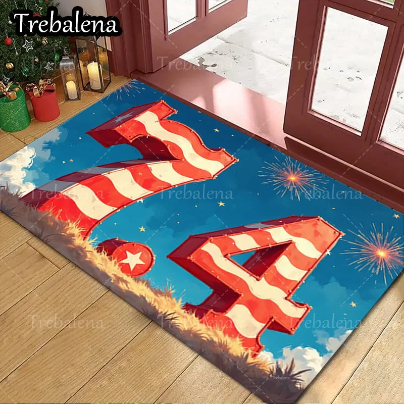 

1pc Welcome Door Mat Patriotic July Fourth Decorative Doormat Independence Day Welcome Mat