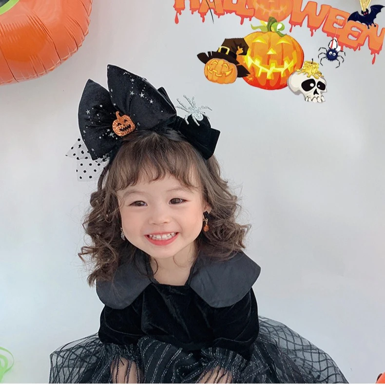 

Children's Halloween Crazy Demon Hair Accessories Set Jack-O-Lantern Moth Skull Head Clip Net Hairpins Cos Party Hair Clip
