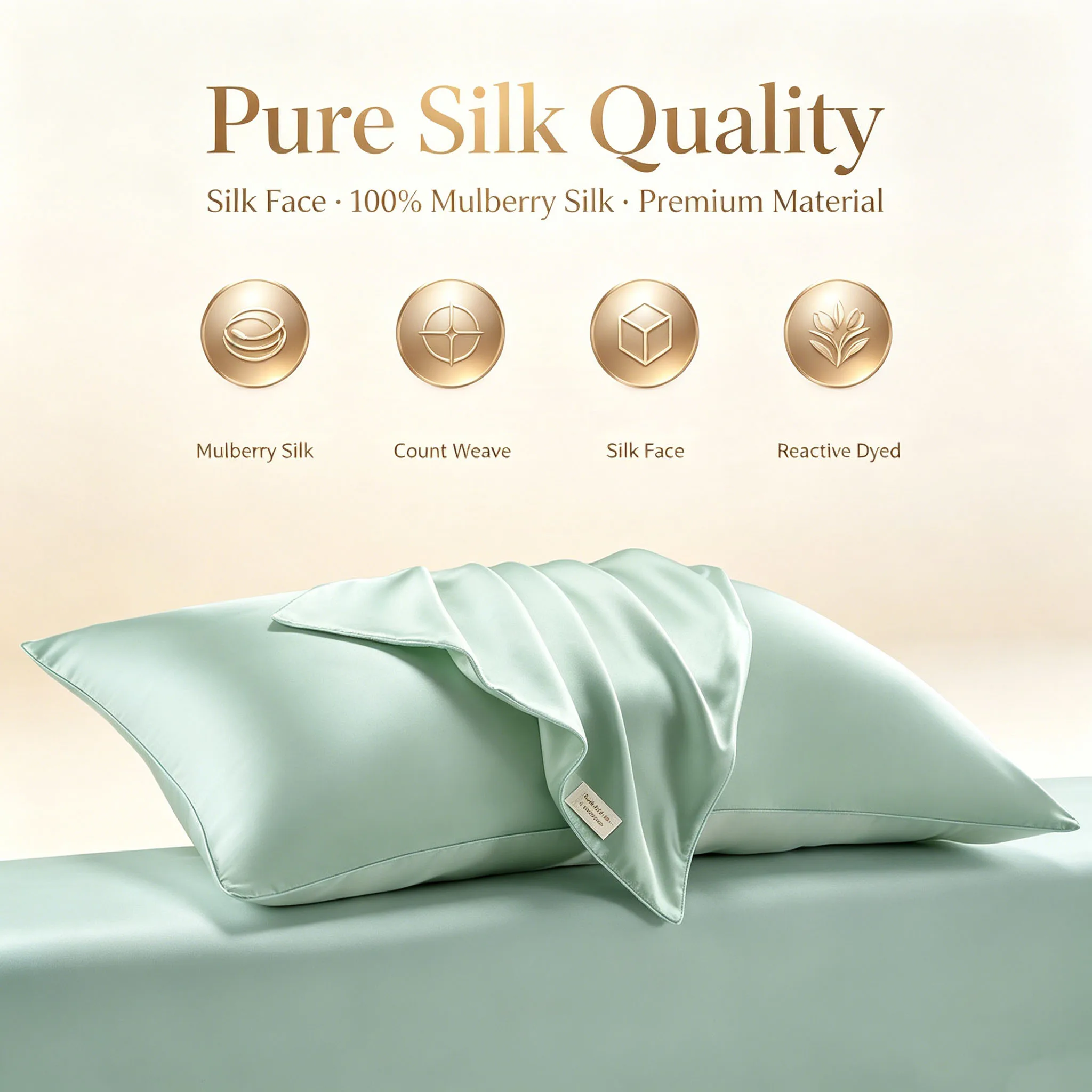 Single Silk Pillowcase 100% Mulberry Silk Face Classic Solid Color Silk Pillow Cover Breathable for Hair Skin Anti Frizz 48x74cm