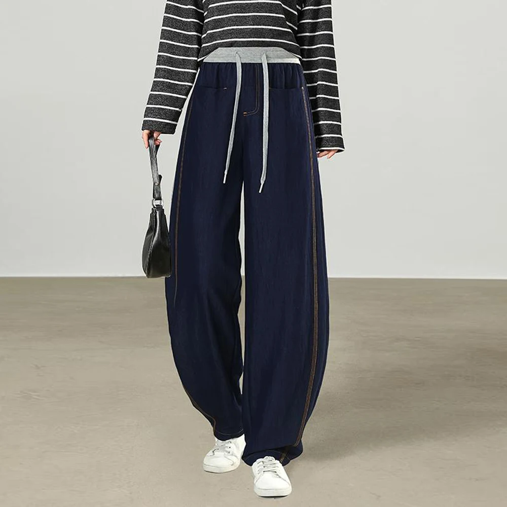 

Blue Banana Pants Women's Autumn New High end Elastic Waist Solid Color Large Size Curved Knife Pants Casual Women's Pants