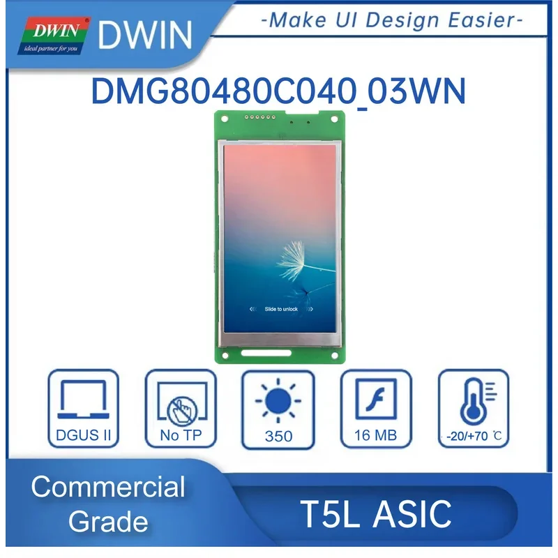 DWIN 4 بوصة 16.7 متر لون ذكي IPS TFT LCD شاشة تعمل باللمس 480x800 بكسل دقة زاوية عرض واسعة DMG80480C040_03W