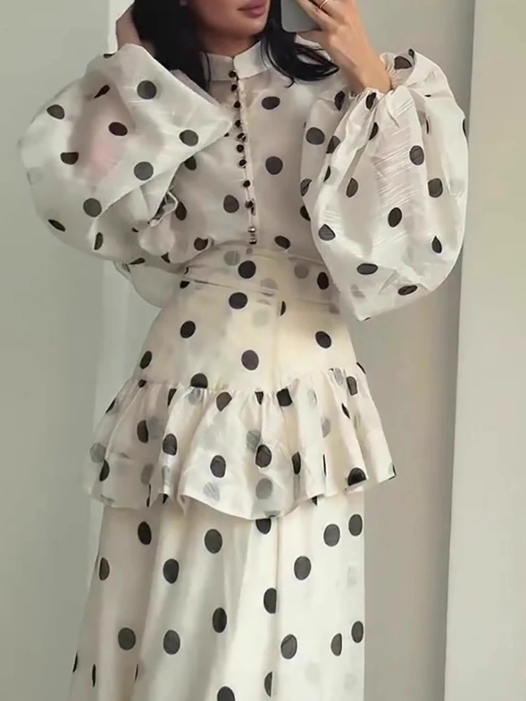 Robe longue de plage pour femmes, imprimé à pois, col rond, manches lanternes, tenue décontractée, élégante, bord à volants, Design, printemps été