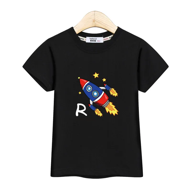 2024 Boys Short Sleeved T-shirt New Space Rocket Cartoon Clothing Baby Kids Summer Shirt Tops 3-14T