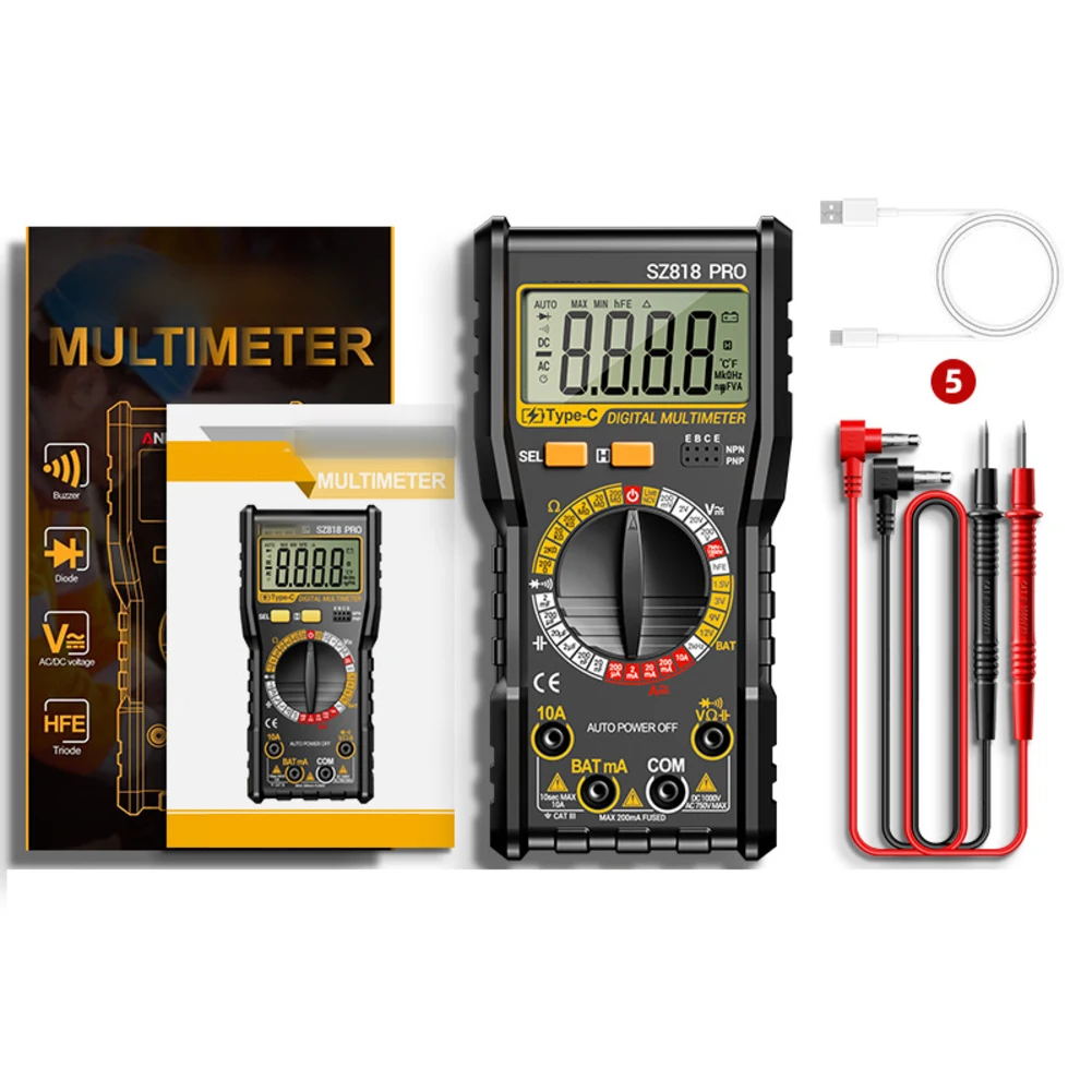 Multimetr cyfrowy ANENG SZ818 z funkcją pomiaru napięcia AC/DC i bezdotykowym wykrywaniem napięcia NCV do prac elektrycznych