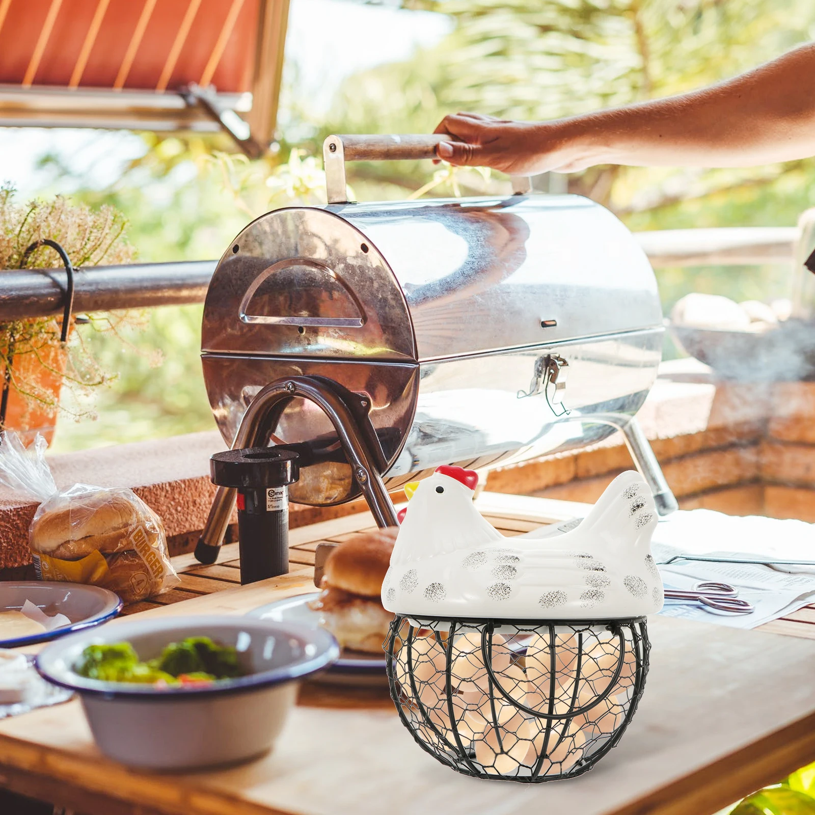 

1Pcs Chicken Shape Egg Basket Premium Ceramic Iron Snack Storage Holder for Kitchen Home Decor Desktop Adornment