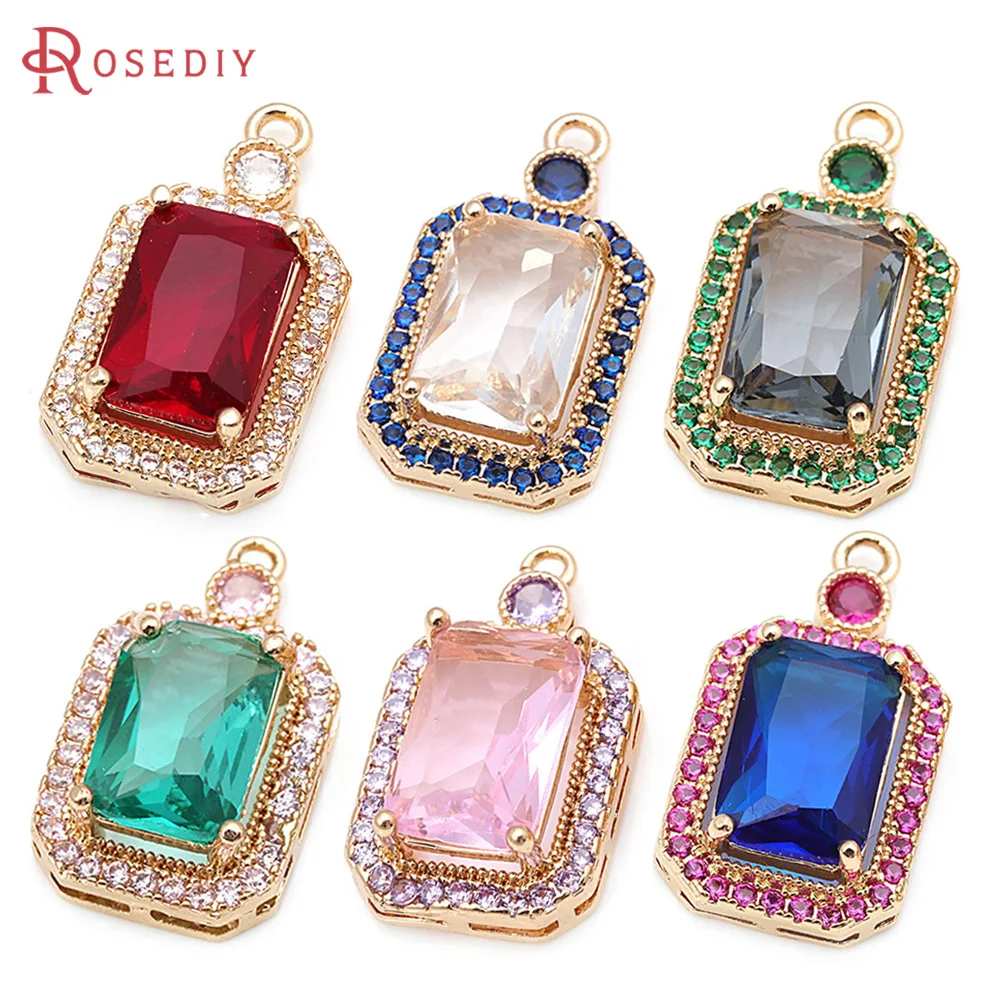 4PCS 24x13MM 18K Gold Color Brass Rectangle Charms Pendants Necklace Earrings Diy Jewelry Accessories Rosediy official-website