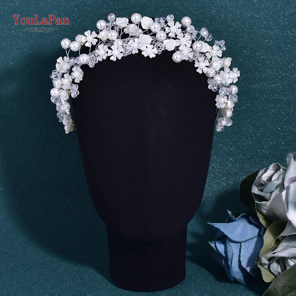 

YouLaPan Handmade Crystal Flower Head Hoop Pearl Wedding Headpieces Bride Headband Hair Accessorie Princess Party Headwear HP841