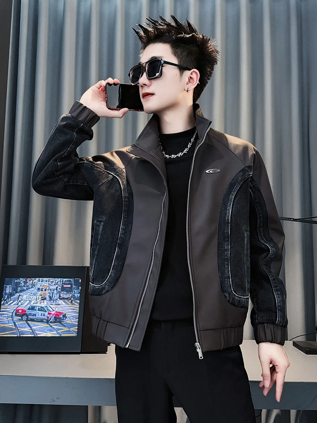 

Крутая мужская кожаная куртка Haome, осенняя брендовая рабочая одежда из искусственной кожи, длинная застежка-молния све, цвет теплого добавления