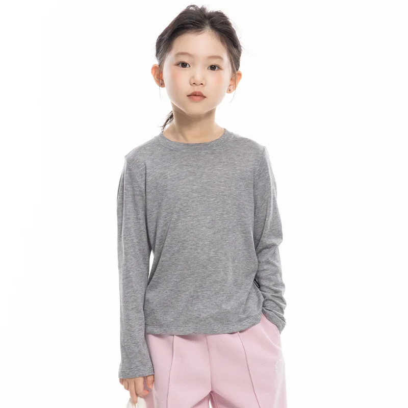 Girls Merino Wool Long Sleeved Base Shirt 2025 Spring New Children High Elasticity Slim Fit Inner T-shirt Top