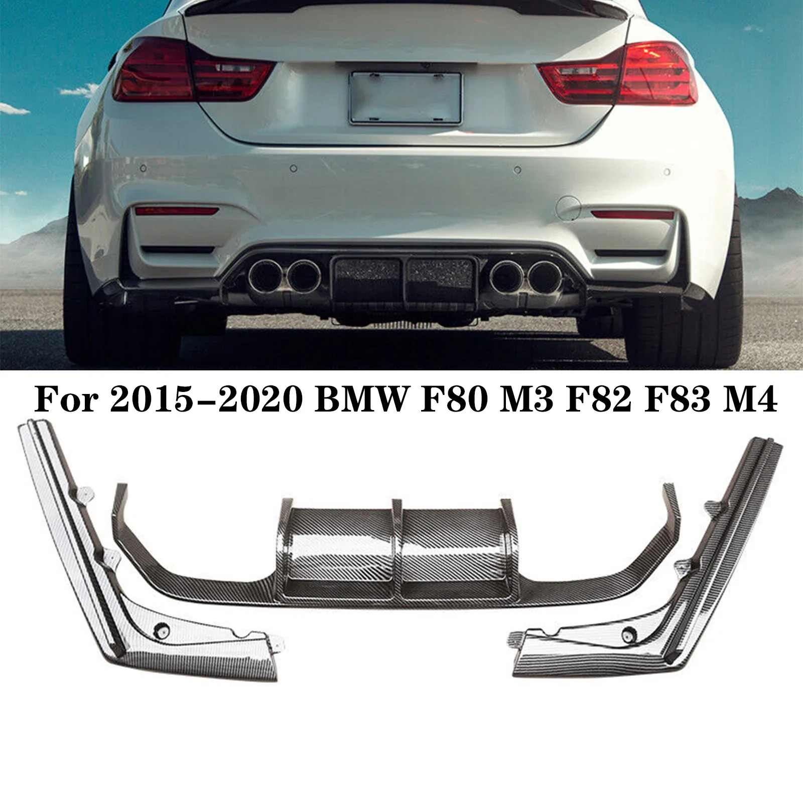 

For 2015-2020 BMW F80 M3 F82 F83 M4 Rear Bumper Diffuser Splitter Spoiler Lip Lower Body Kit Accessories Carbon Fiber Look