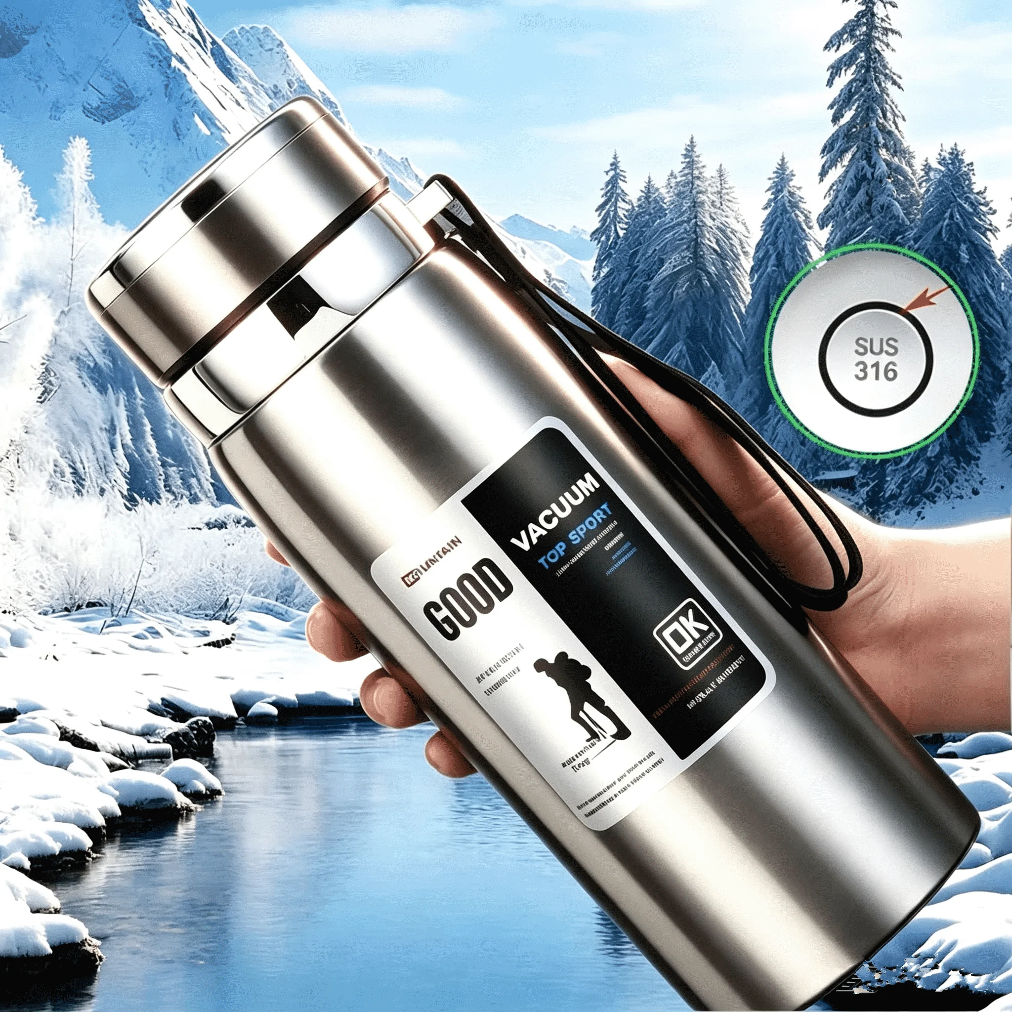 800ml Thermal Bottle Portable Sling Business Sports Kettle 316 Stainless Steel Insulated Cup Large Capacity Vacuum Water Cup