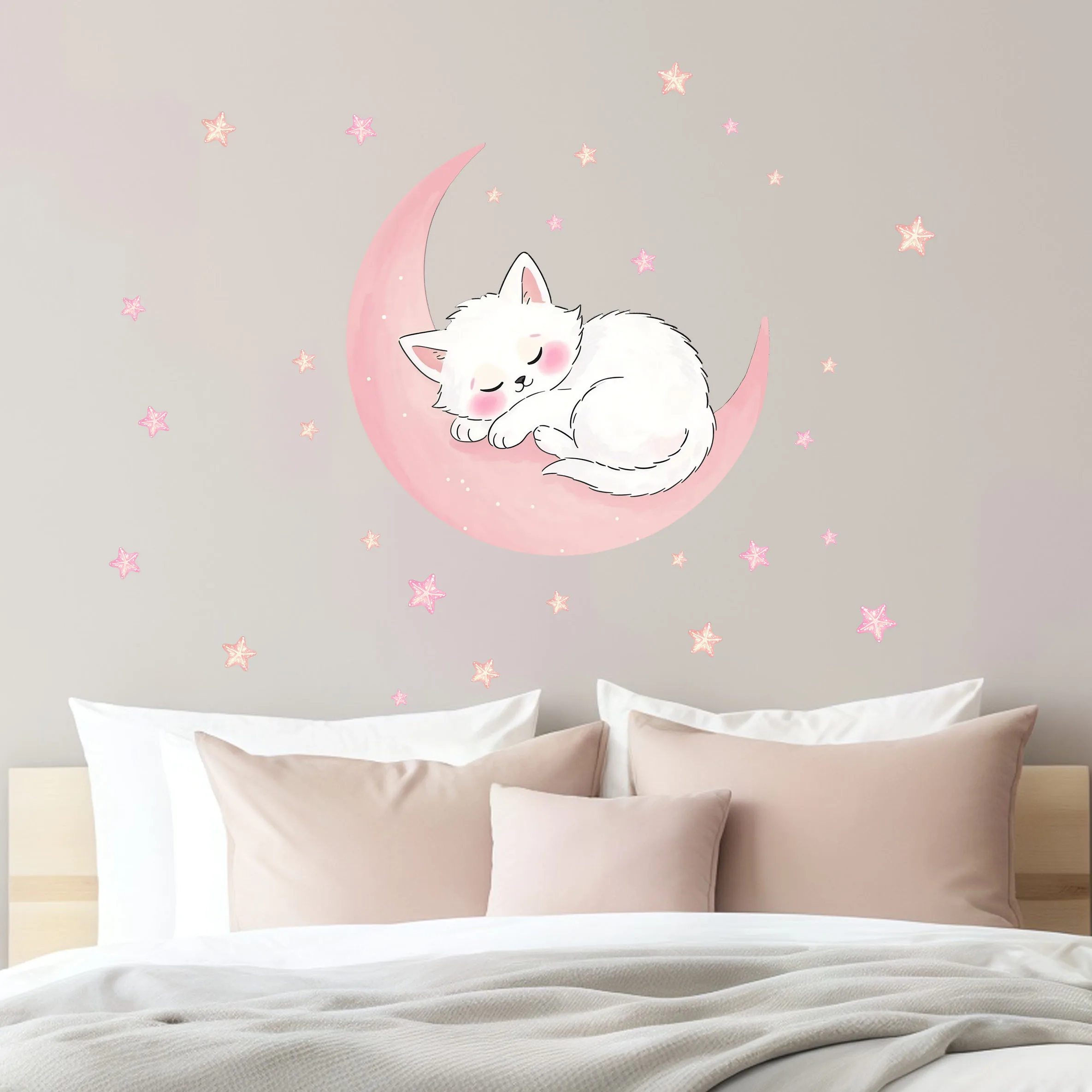 Moon Cat Mi Self Adhesive Wall Stickers Pink Room Decoration Stickers