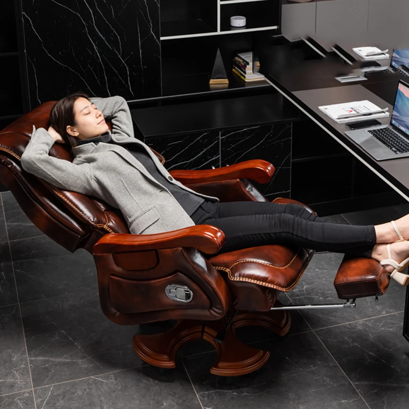 Luxury Leather Boss Office Chair Ergonomic Orange Office Chair With Footrest Sleep Comfort Cadeira Gamer Office Desk Furniture