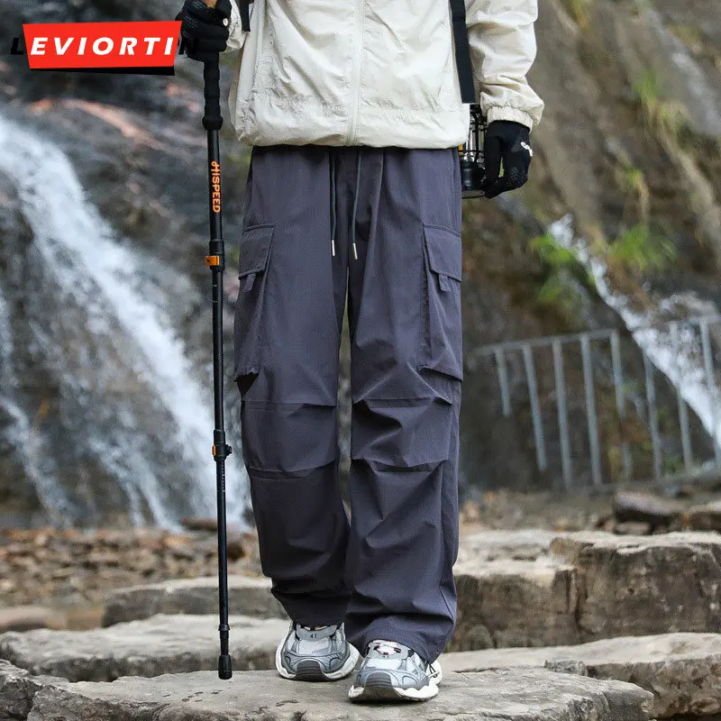 

Men's Summer American Fashion Versatile Loose Straight Leg Pants Rascal and Handsome Anxica Solid Color Casual Work Pants