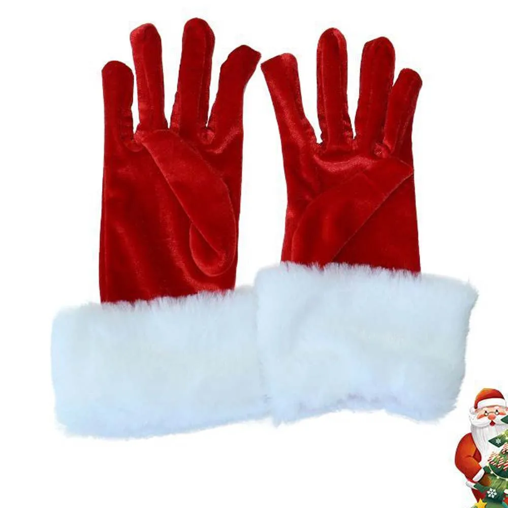 قفازات سانتا كلوز قفازات من الفرو الصلب للحفلات قصيرة حمراء كاملة الأصابع قفازات عيد الميلاد الاحتفالية إكسسوار أزياء نسائية هدية السنة الجديدة