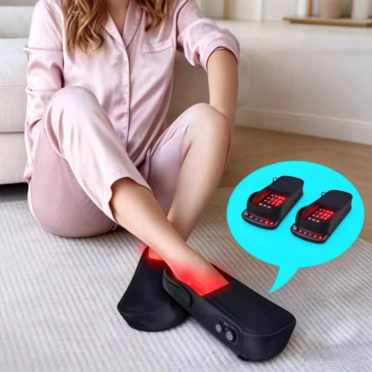 2PCS LED Infrared Red Light Slippers Foot Massager Boots Plantar Fasciitis Joint Muscle Pain Relief Treatment Device