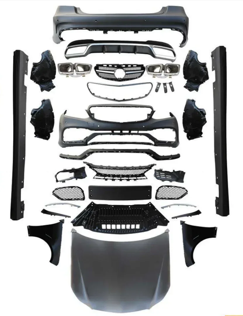 Karosserie-Kit Front- und Heckstoßstange Grill Motorabdeckung Seitenschweller-Baugruppe für Mercedes-Benz E-Klasse W212 2013-14 Upgrade E63 AMG