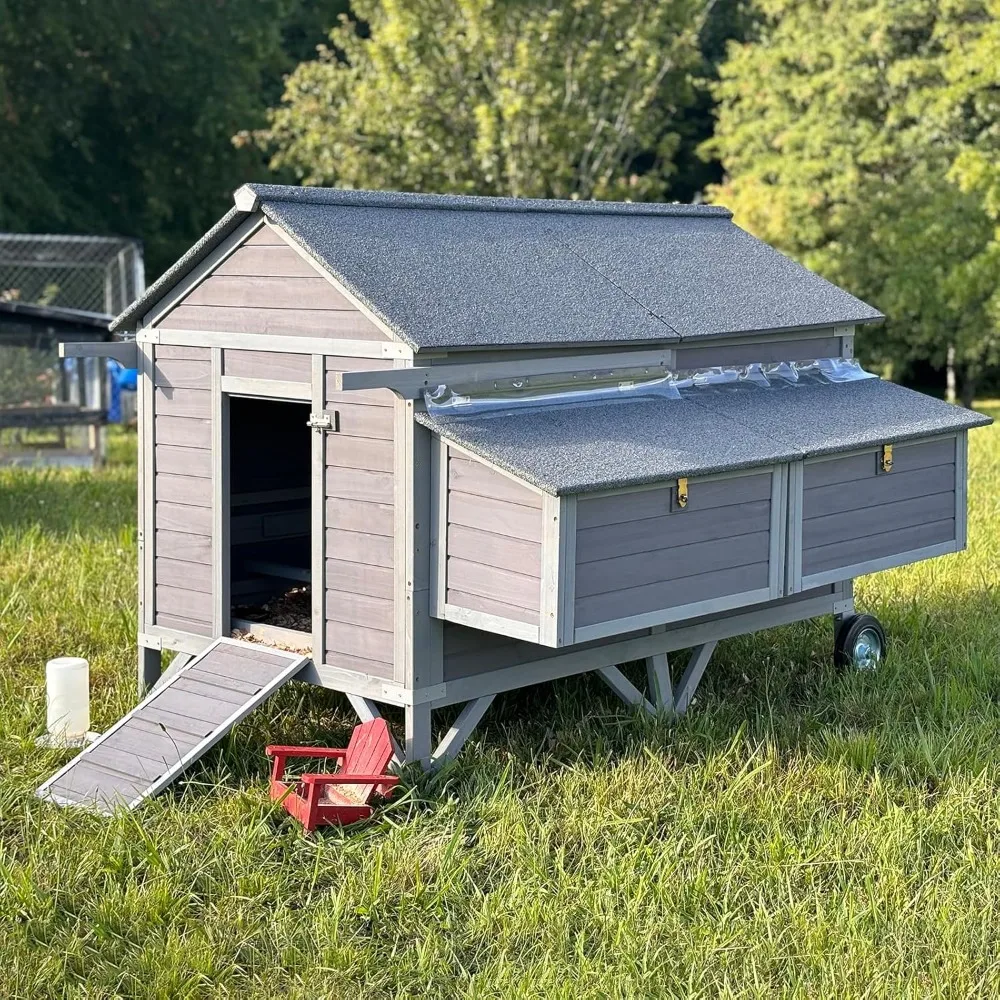 

Chicken Coop for 10-12 Chickens with Large Wheels Wooden Large Chicken Coop Spacious Habitat with 4 Perches 4 Nesting