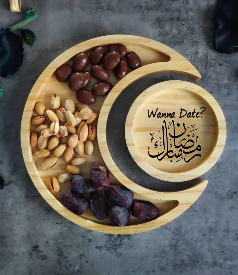 

1set wanna date ？funnny Ramadan Serving Tray Arabic Calligraphy Eid Tray Ramadan Home Kitchen Decoration Gifts for Family Kareem