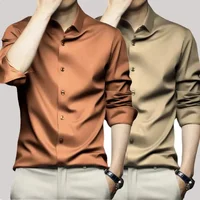 S-6XLCamisas elásticas antiarrugas de alta calidad para hombre, camisas de vestir de manga larga para hombre, blusa de negocios Social delgada, camisa de Color sólido