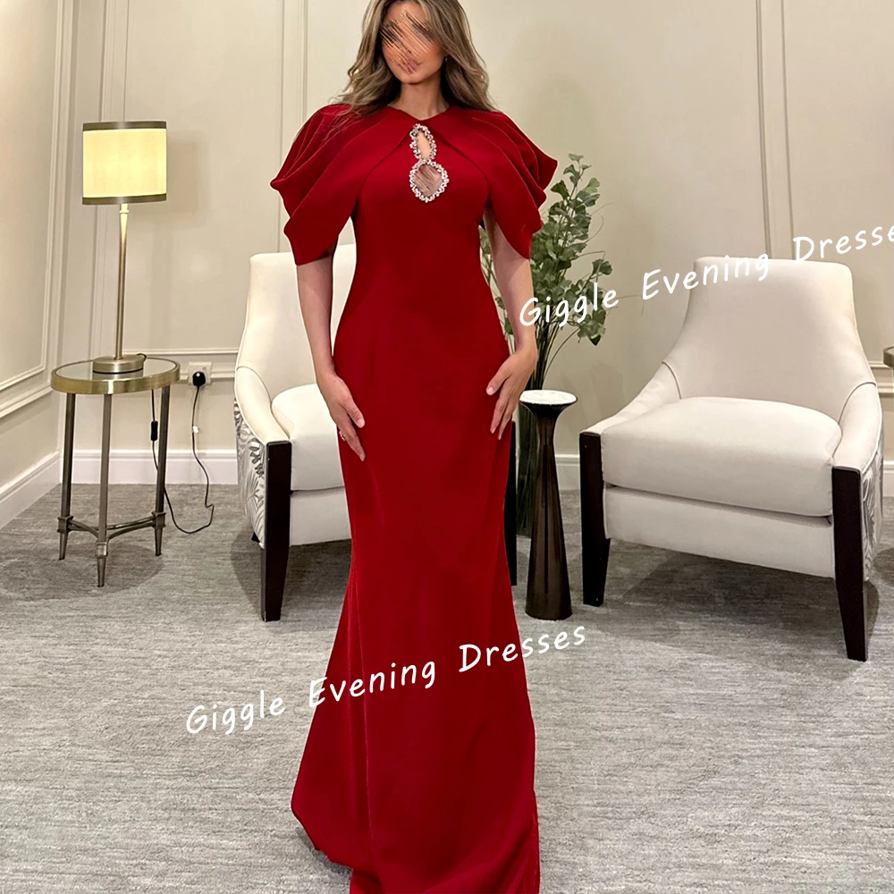 Giggle فساتين سهرة Luxury Beaded Crepe Evening Dresses Women 2024 O-Neck New Arab Close-Fitting Floor-Length Wedding Party Gowns