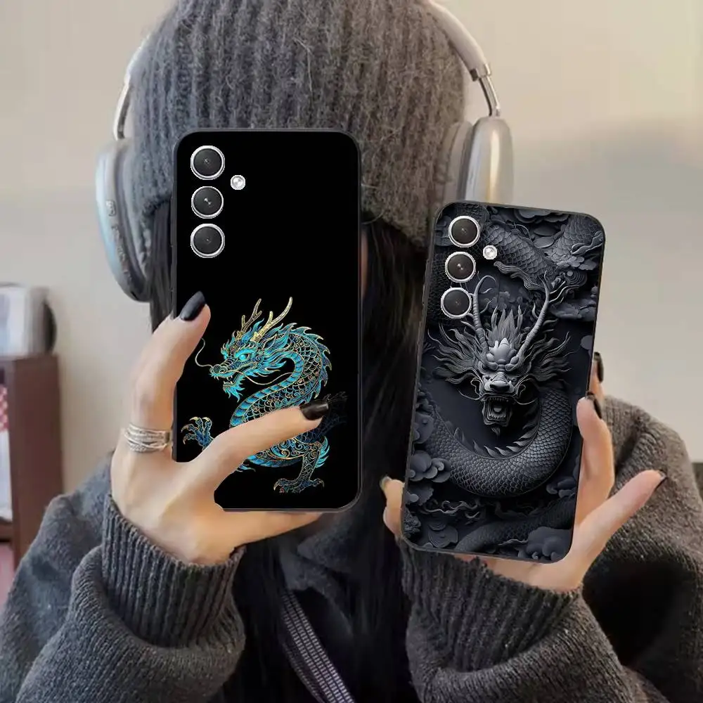 Fashion Chinese Dragon Phone Case For Samsung S25,24,21,22,23,20,S30,Ultra,Plus,Fe,Lite,Note,5G Black Soft