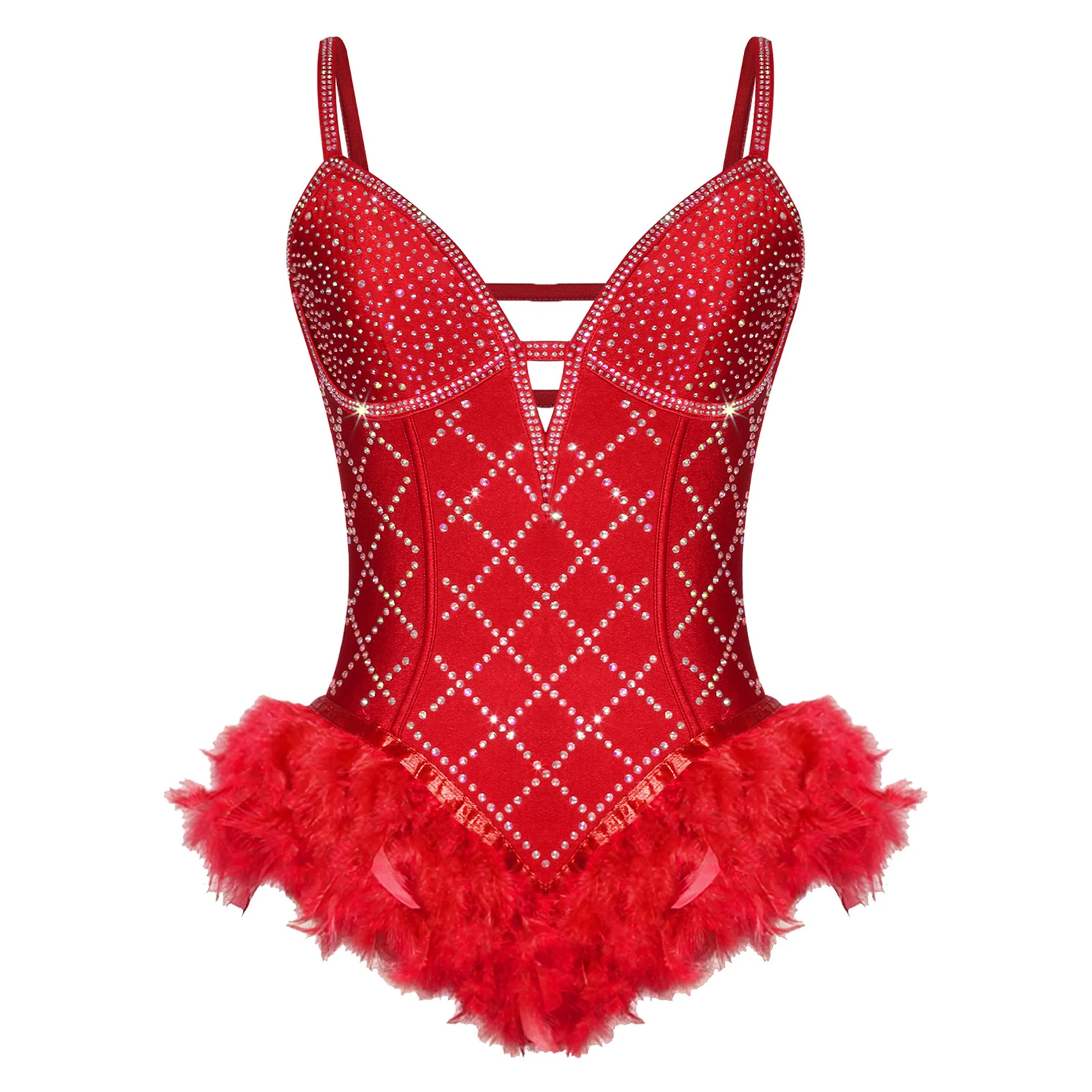 Womens Gymnastiek Ballet Maillots Dansvoorstelling Kostuum Glanzende Strass Verstelbare Spaghettibandjes Strappy Back Body