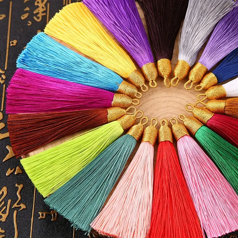 5-100pcs 8cm Silk Tassel Fringe Golden Cap Key Chain Earring Hooks Pendant For DIY Jewelry Earrings Accessories Home Decoration