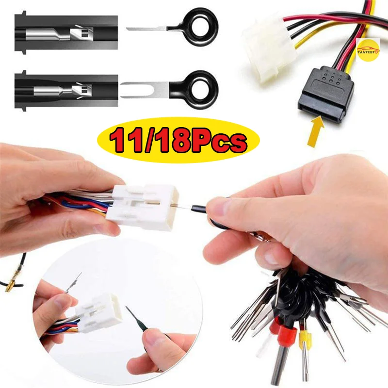 

Car Repair Terminal Removal Tool Kit Wire Plug Connector Extractor Puller Release Pin Automobile Plug Repair Tools Kit 11/18Pcs