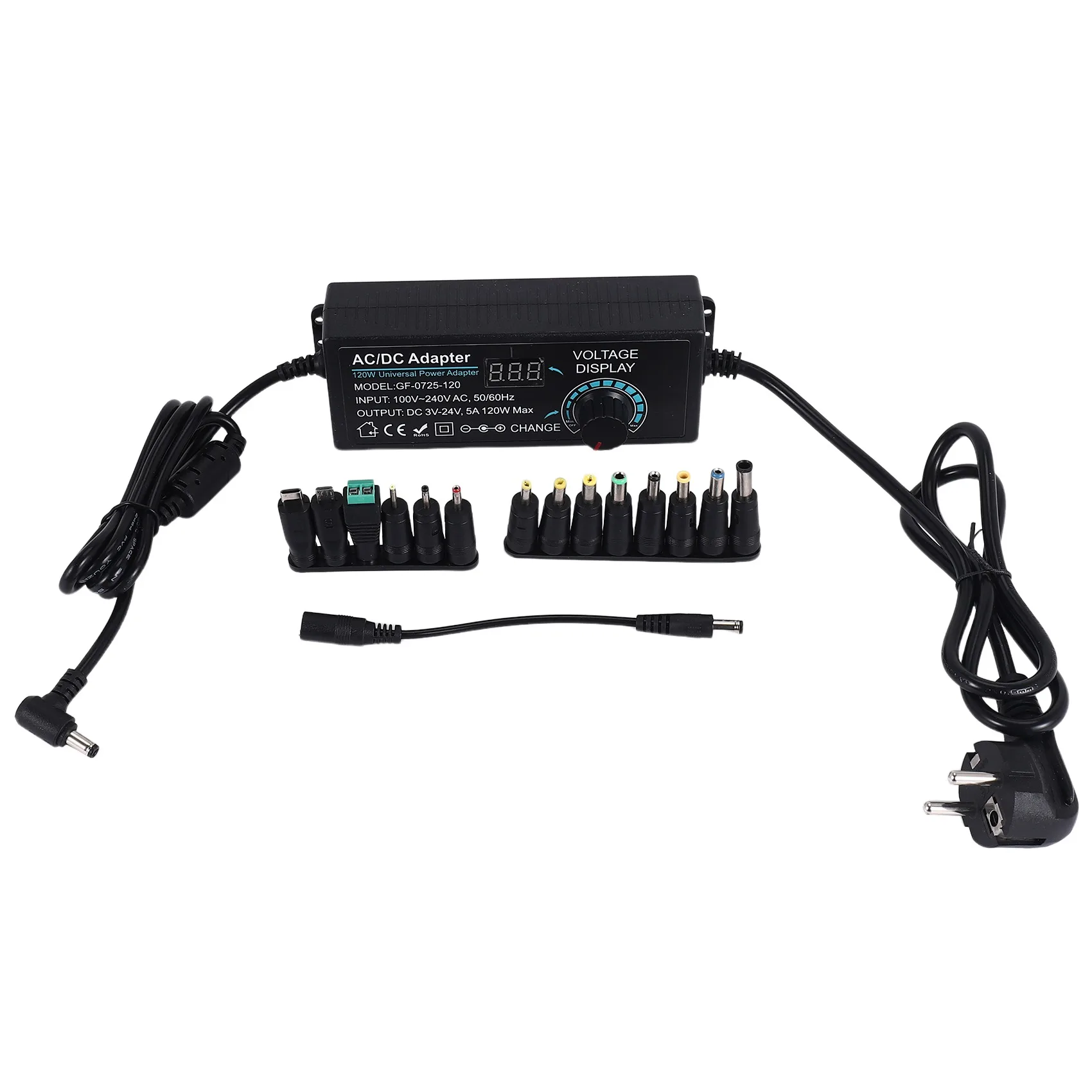 AS63-5A 120W Adjustable Power Supply, Universal Power Supply Adapter 3V-24V 5A Adjustable Power Adapter AC To DC Eu Plug