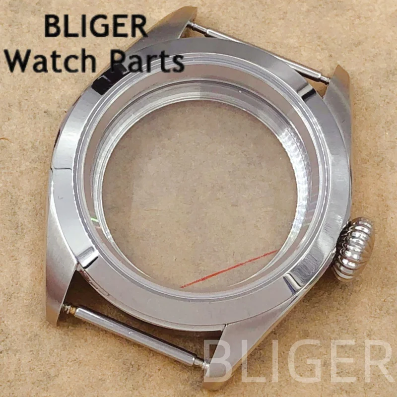 BLIGER 38mm Silver Polished Watch Case Big Crown/Small Crown Sapphire Glass Fit NH35 NH36 ETA2824 PT5000 Mingzhu Miyota Movement