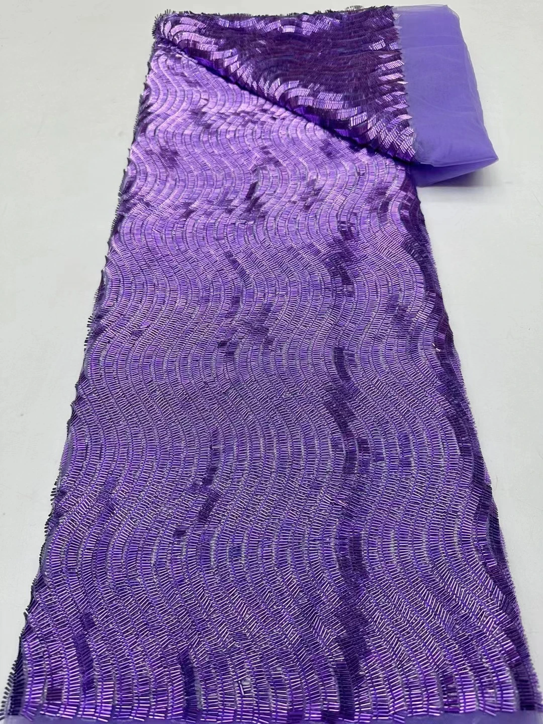 

NRFN01 Purple!High quality African net lace with sequins,most popular design embroidered French tulle lace for fashion dress