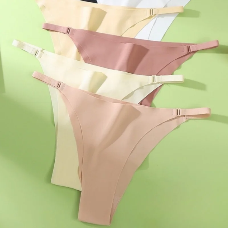 4Pcs/Set Women Ice Silk Low Rise Briefs with Decorative Side Buckle Sexy Brazilian Panties Seamless Underwear Lingerie S-XL image 4