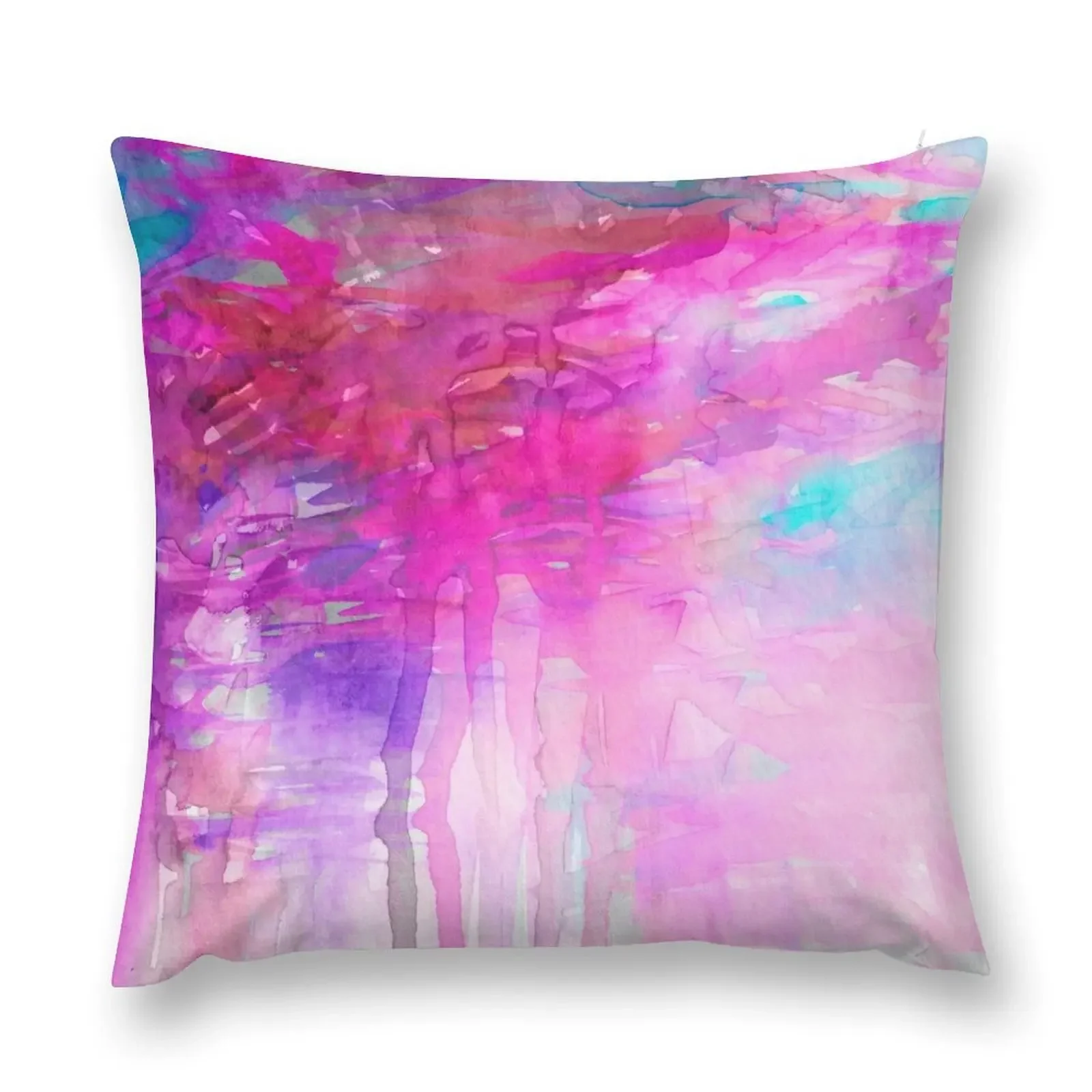 CARNIVAL DREAMS 1 Girly Bubblegum Pink Pastel Sky Whimsical Clouds Abstract Watercolor Painting Throw Pillow