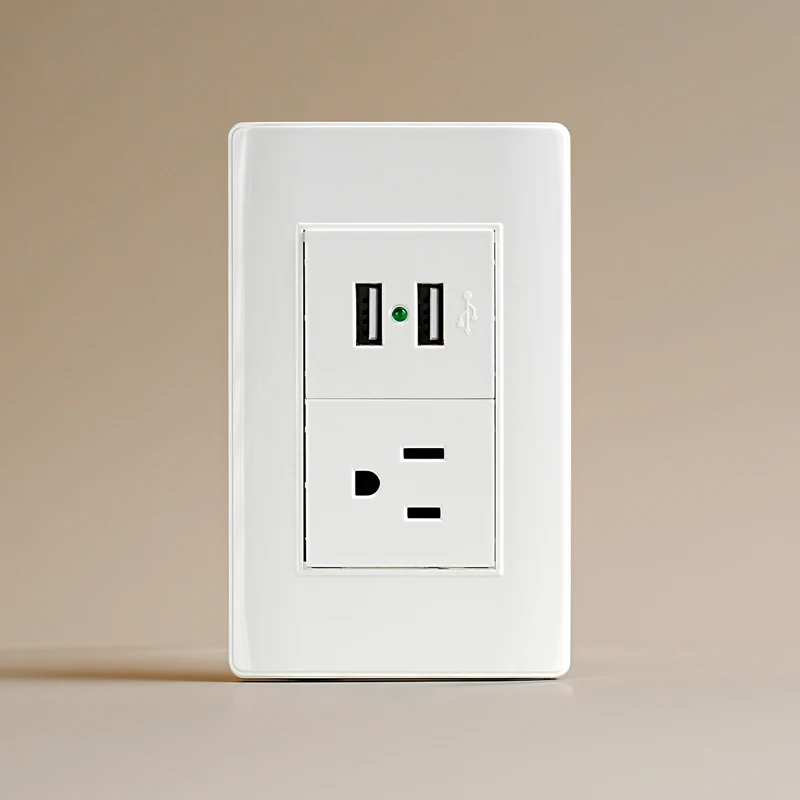 

South American PC panel American three-hole 16A USB port dual Type-A wall socket 250V