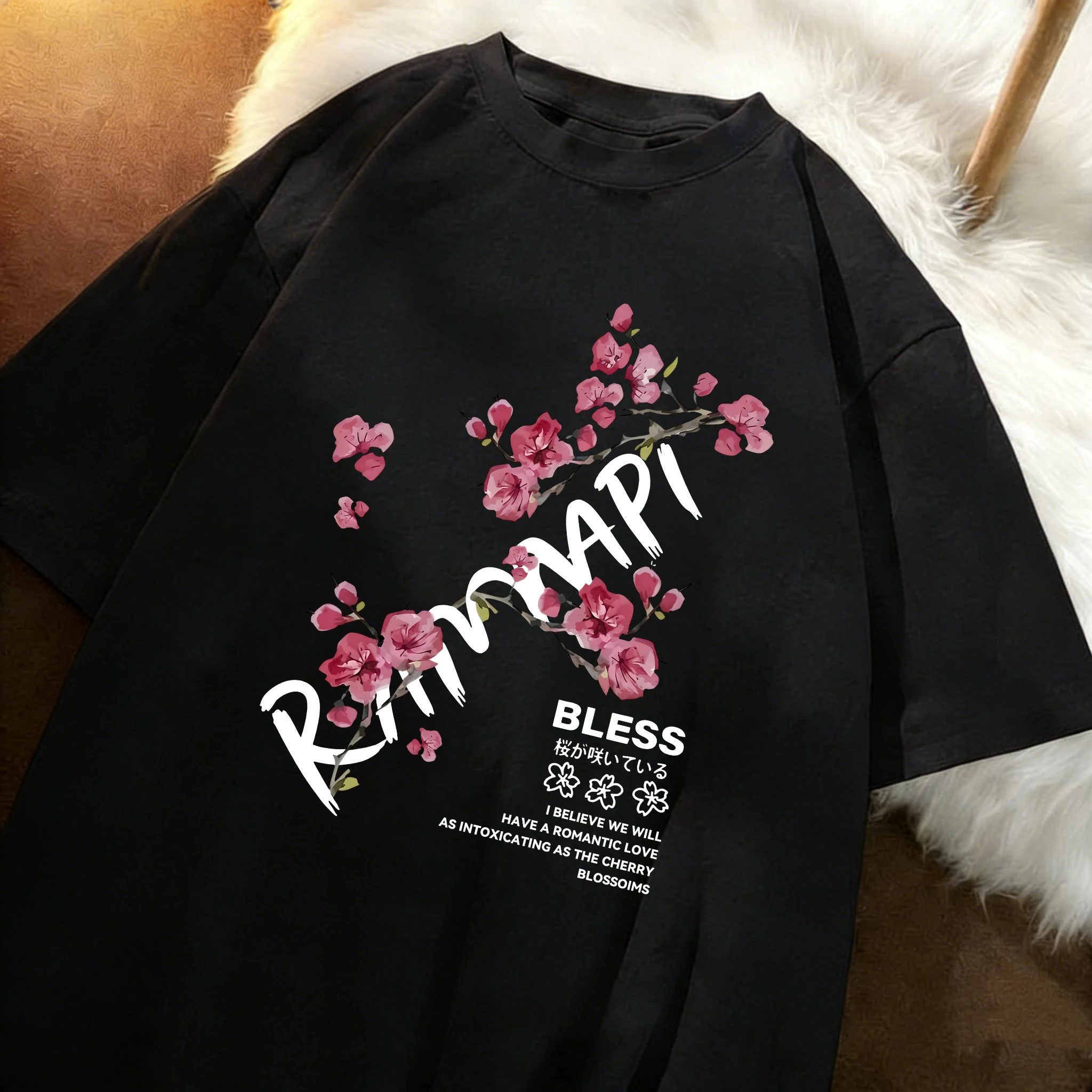 Cherry Blossom Bless Printed Man 21 Colors T Shirts Casual Hip Hop Top Summer Cotton T-Shirt All-Match Loose Unisex Short Sleeve