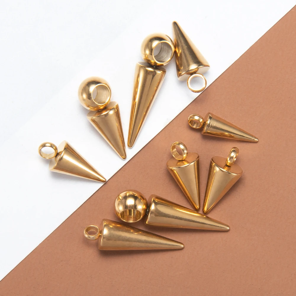 10pcs Stainless Steel Cone Pendants Retro Spike Pendants for DIY Jewelry Making Supplies