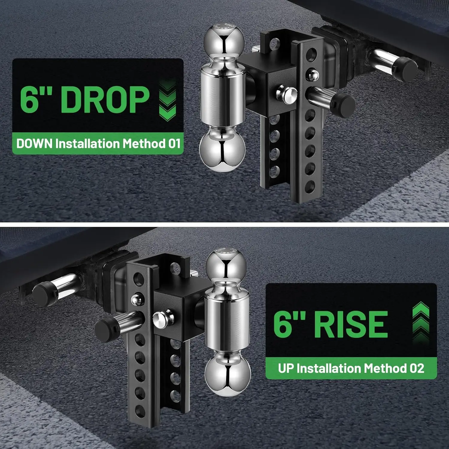 Gancio per rimorchio regolabile, ricevitore da 2', caduta/aumento da 6', 12500 libbre GTW, nero