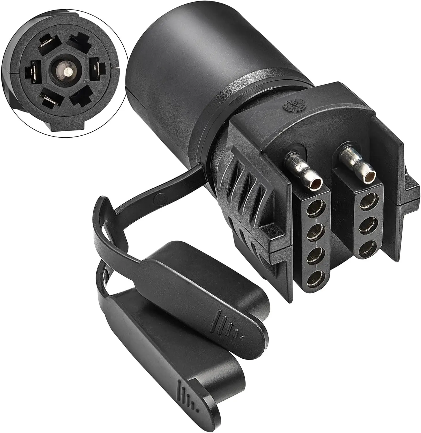 

7 Pin Round to 4 and 5 Pin Flat Blade Trailer Adapter, 2-in-1 Design for Easy Towing
