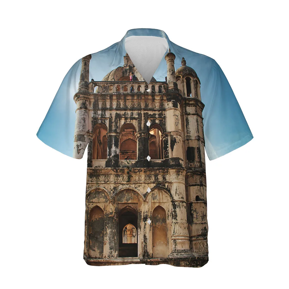 

Jumeast Summer 3D Gothic Architecture Hawaiian Men's Short Sleeve Shirts Fashion Streetwear Beach Social Shirts Casual Clothing