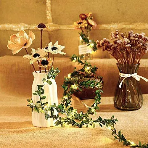 新しいグリーンリーフヴァインLEDストリングライト、タイマー付き、結婚式、パーティー、クリスマス、庭の装飾に