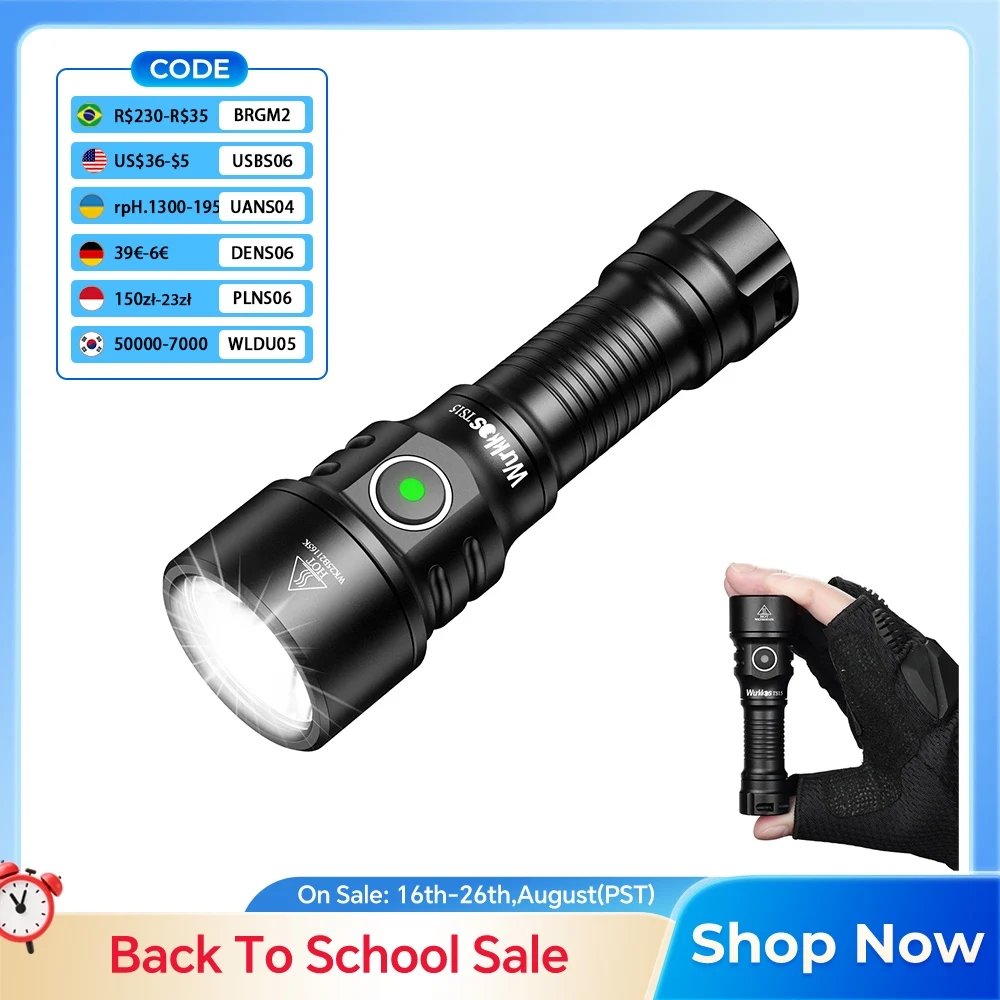 Wurkkos TS15 Mini Latarka EDC, 900 Lm SFT25R LED: Ładowalna, Wodoodporna, Idealna do użytku domowego i lekka, idealna na wędrówki.