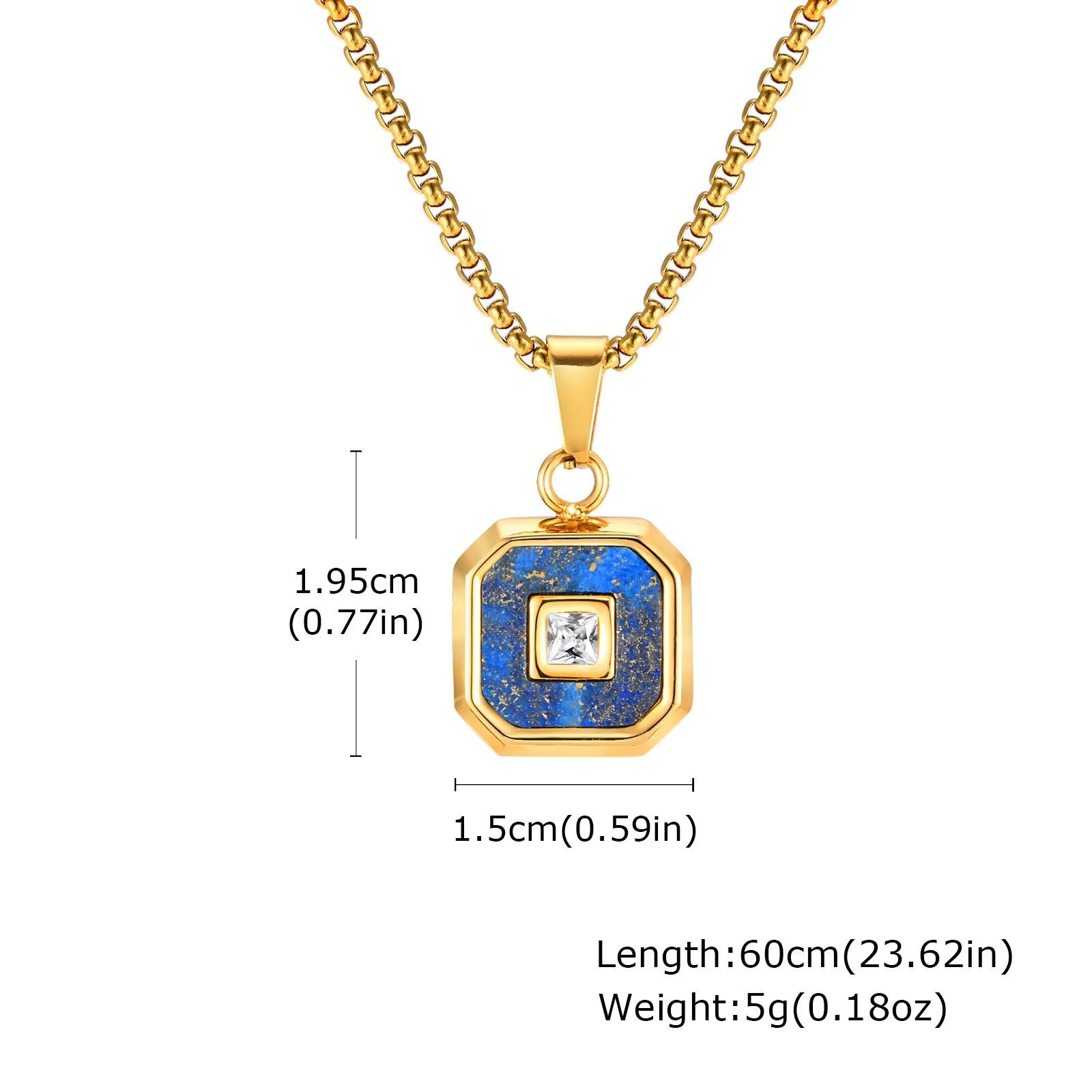 Square Natural Stone Pendant Necklace For Both Men And Women, Unisex Stainless Steel Necklace