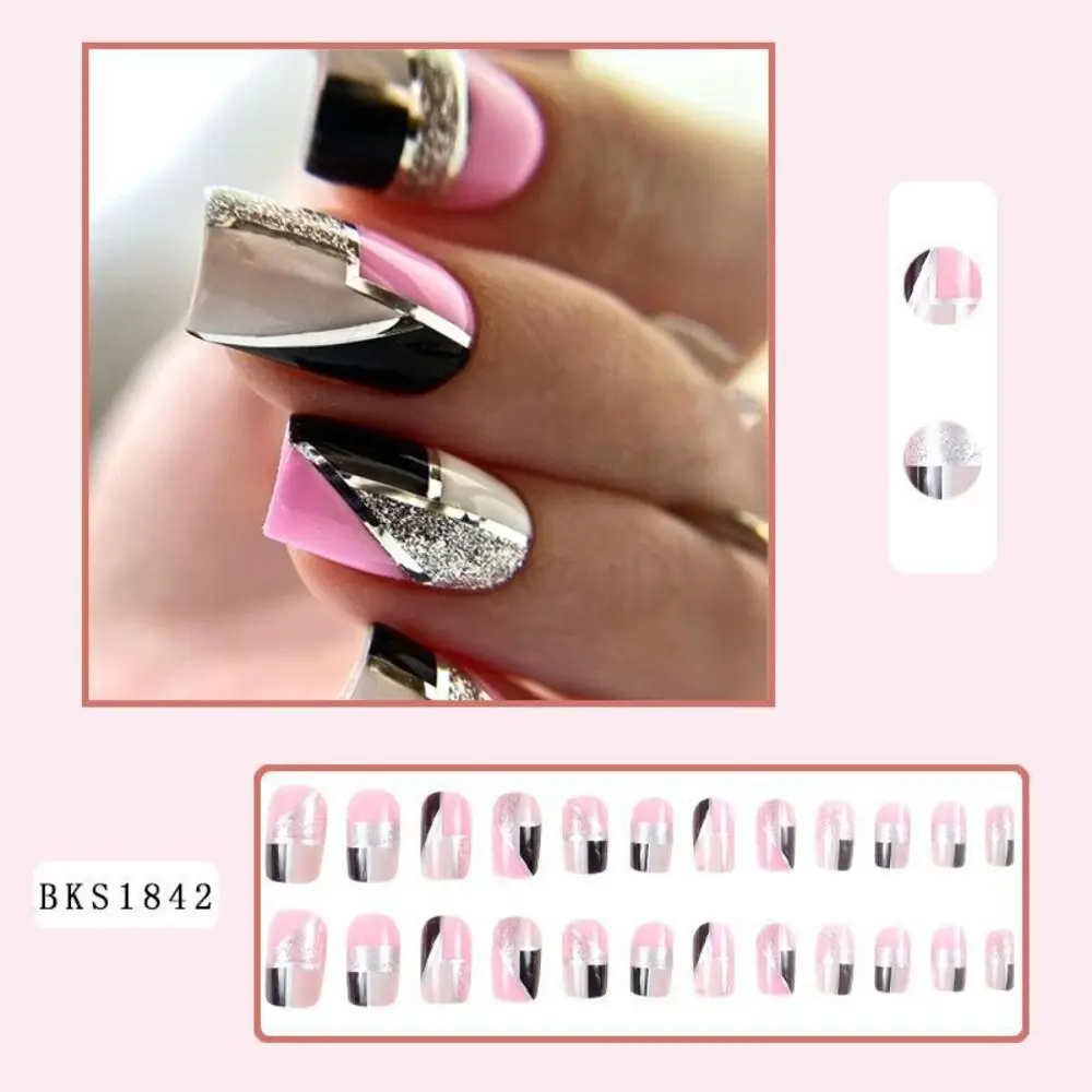 Faux ongles français de longueur moyenne pour femmes, presse à tête carrée, couverture complète, mode de manucure portable, N64