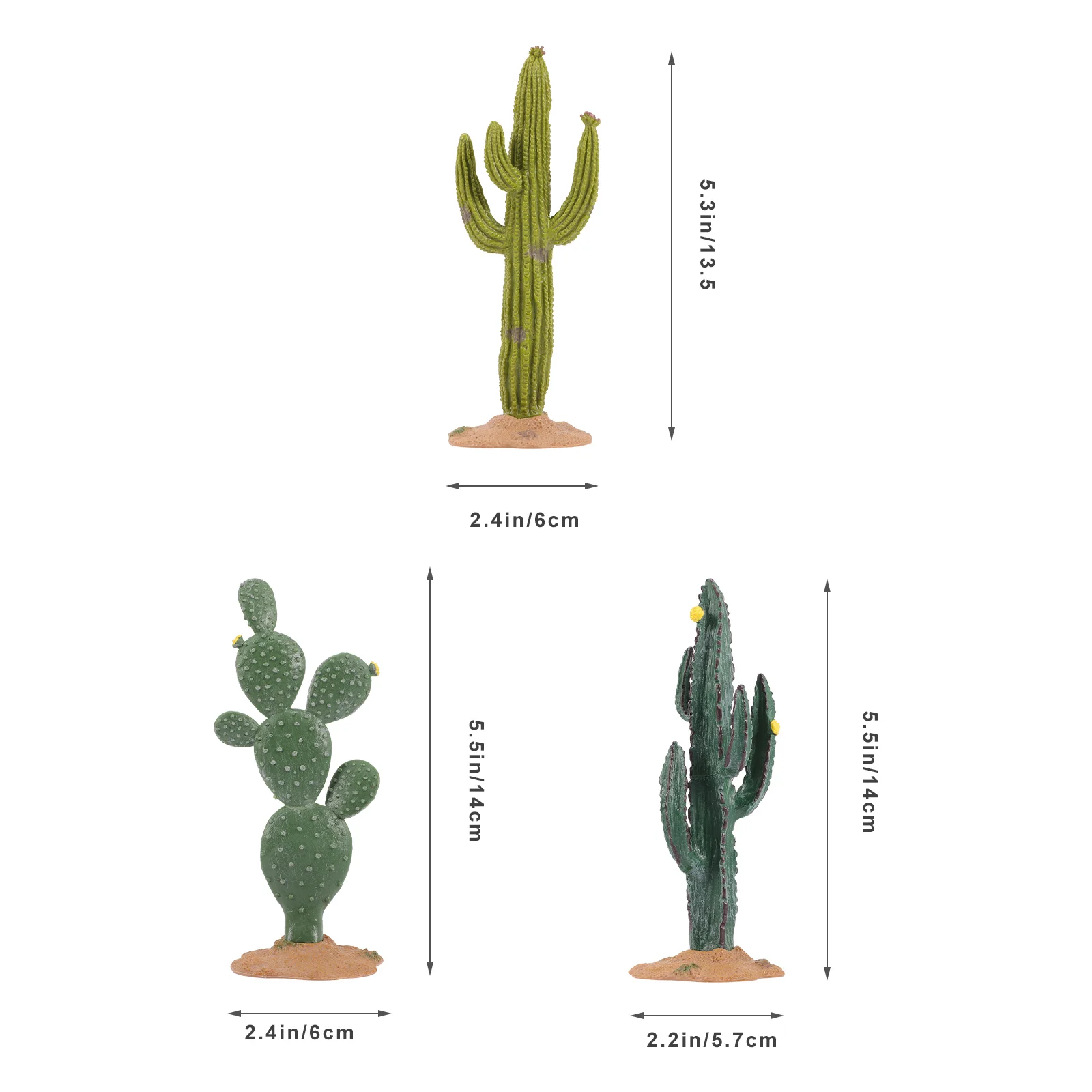 3 Pcs Simulated Cactus Decoration Craft Micro Landscape Ornament Terrarium Plants Model Miniature Figurines Pvc Statue Child