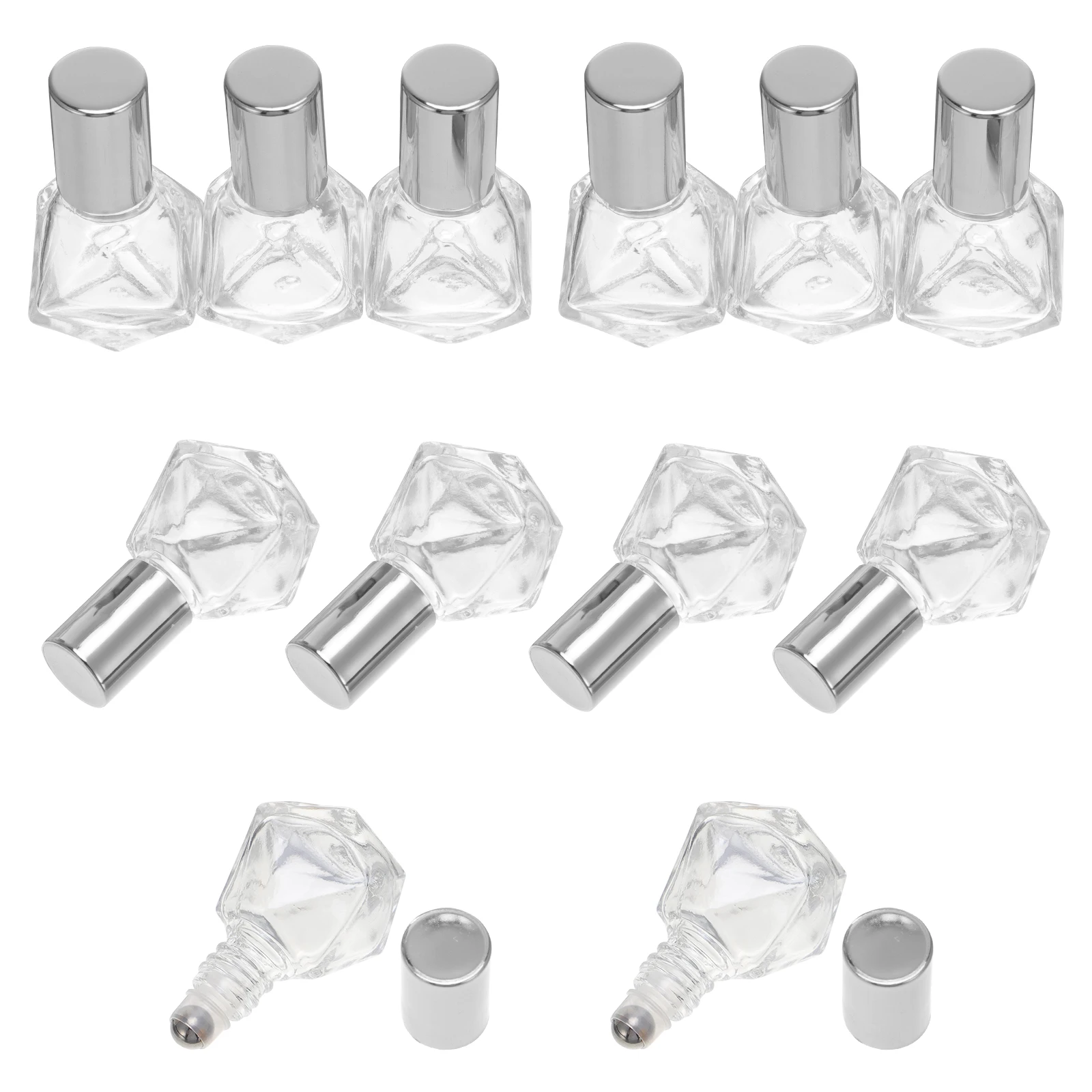 

12 шт., стеклянные мини-рулоны с эфирным маслом, герметичные компактные размеры, дорожные флаконы с роликовым шариком для духов для поглощения массажа