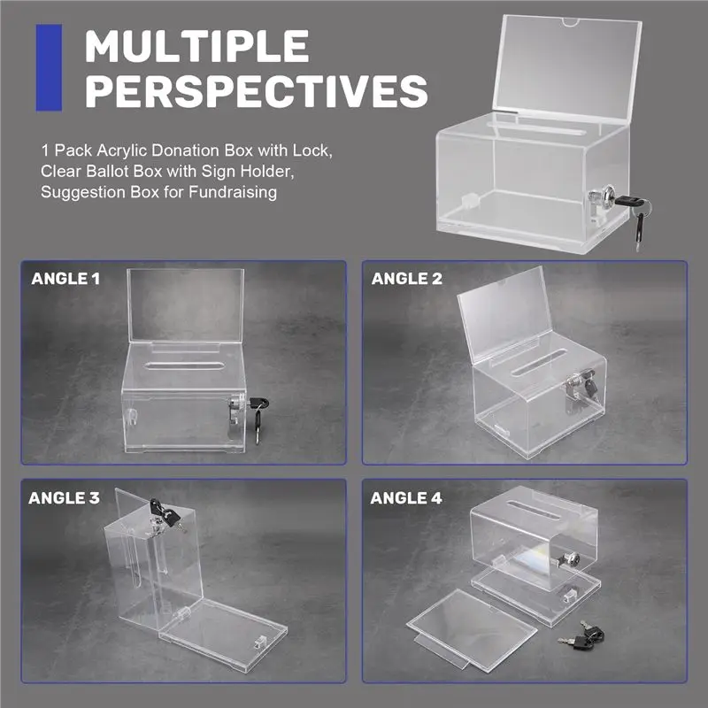 Ingenious-1 Pack Donation Box Donation Box With Lock Clear Ballot Box With Sign Holder, Suggestion Box For Fundraising