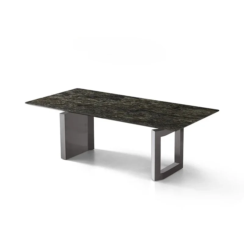 

yj19 Luxury Stone Italian Minimalist Natural Marble High-end Villa Restaurant Platinum Brick Stone Surface Dining Table