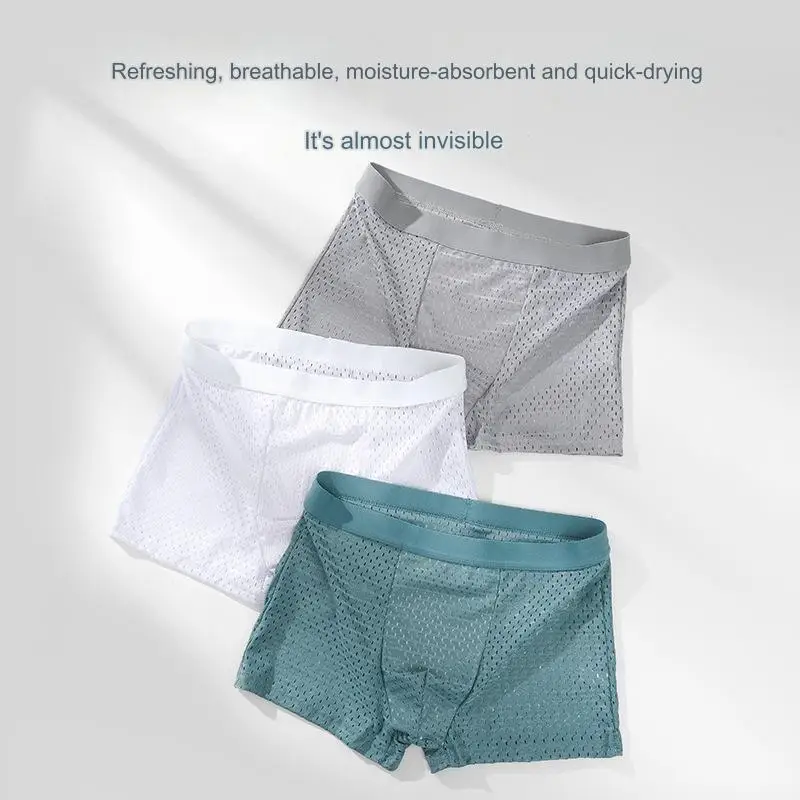 Ice Silk Mesh Men\'s Underwear Summer BoxersAll Over Network Plussize Thin Youth Pants Breathable Boxers Transparentes Hombre