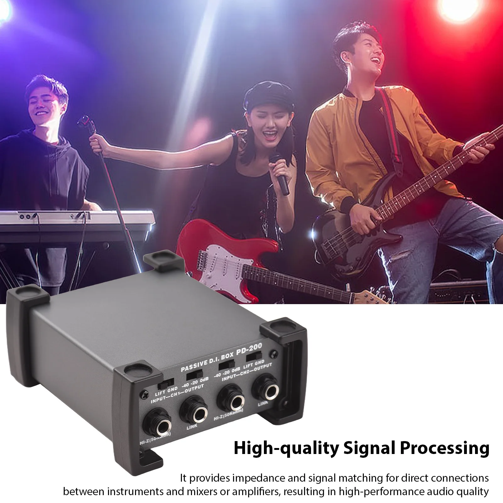 

4 Channels Passive DI-Box Unit Hum Eliminator 1/4'' instrument Direct Box to XLR Professional Impedance Transform Isolator